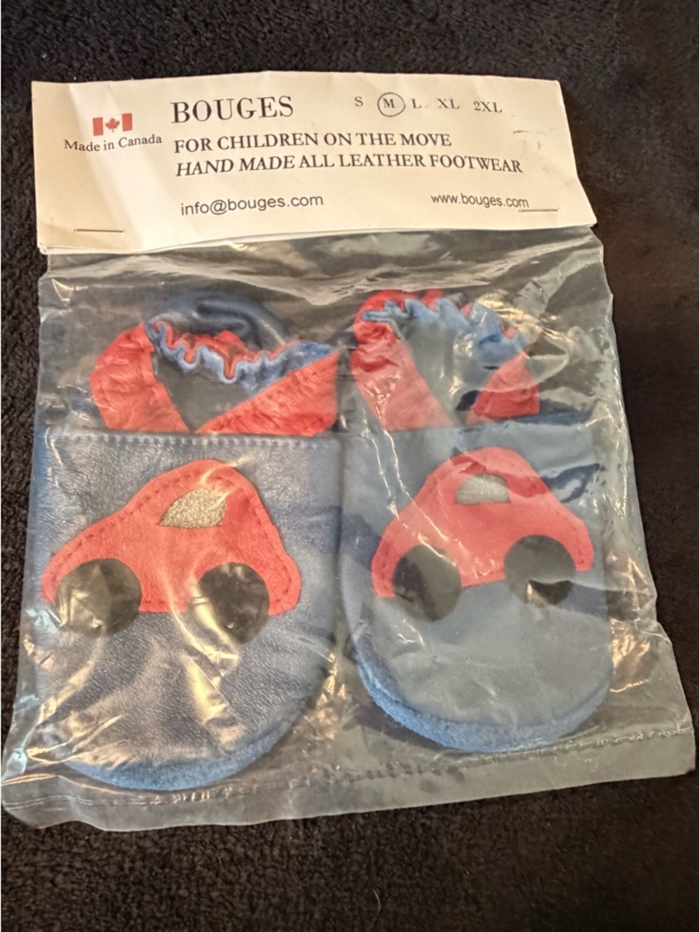 Bouges NWT Leather 6-12Mos Baby Booties Size Medium Cars Handmade in Canada